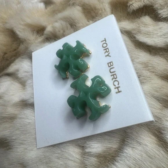 Tory Burch Green Logo Stud Earrings - Picture 5 of 12